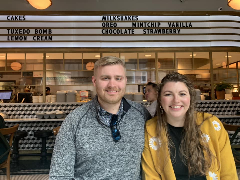 couple sitting together in dinner-like restaurant